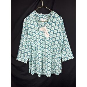 Foxcroft Button Top Mary Cosgeo Sz 1X  Jersey Stretch Vacation Cruise NEW